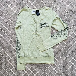 Harley-Davidson Cream Fitted Buttoned Shirt HD Long Sleeve Top Medium M
